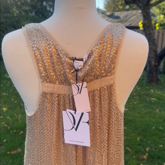Diane von Furstenberg Pellina Gold Sequin Silk Dress | Size 12 | NWT - Picture 6 of 7